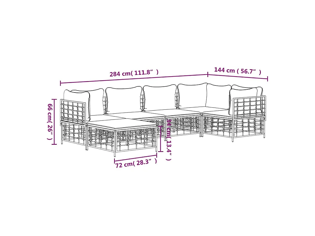 Salon de jardin 6 pcs avec coussins anthracite résine tressée