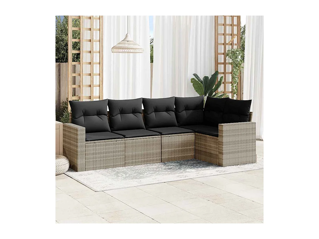 Salon de jardin 5 pcs avec coussins gris clair résine tressée