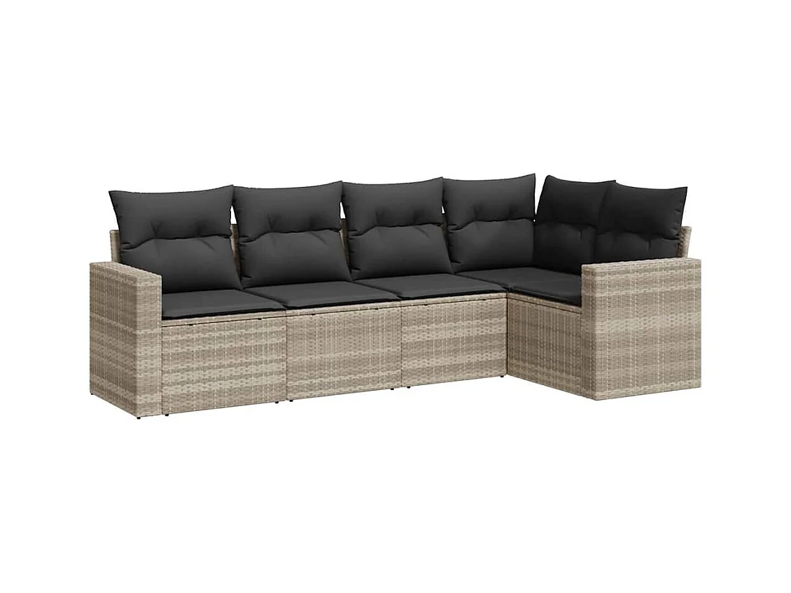 Salon de jardin 5 pcs avec coussins gris clair résine tressée