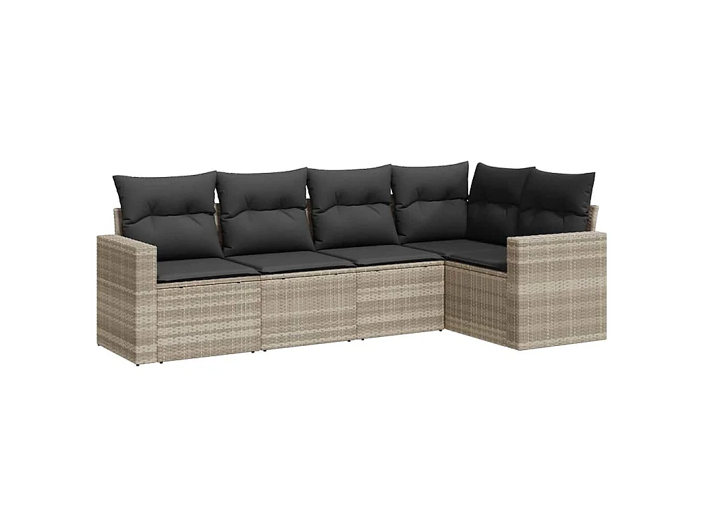 5-delige Loungeset met kussens poly rattan lichtgrijs