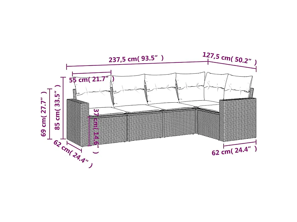 5-delige Loungeset met kussens poly rattan lichtgrijs