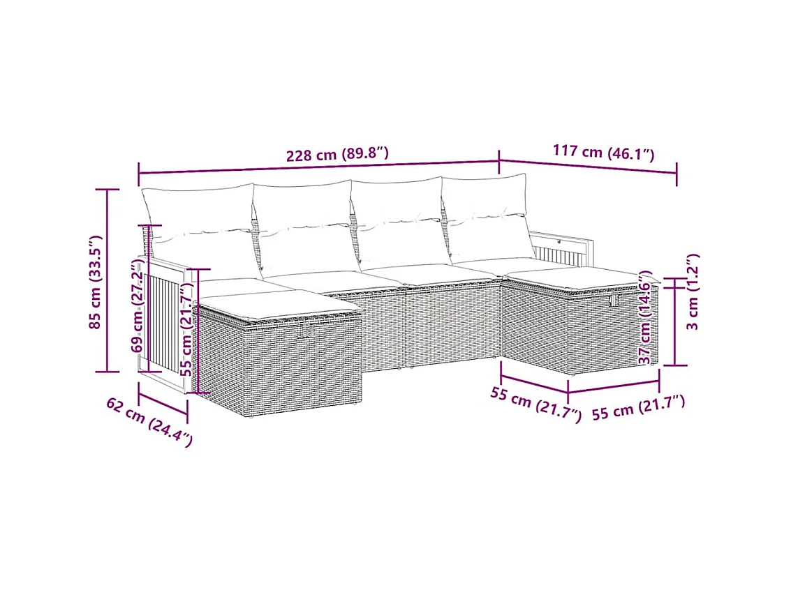 Salon de jardin avec coussins 6 pcs beige résine tressée