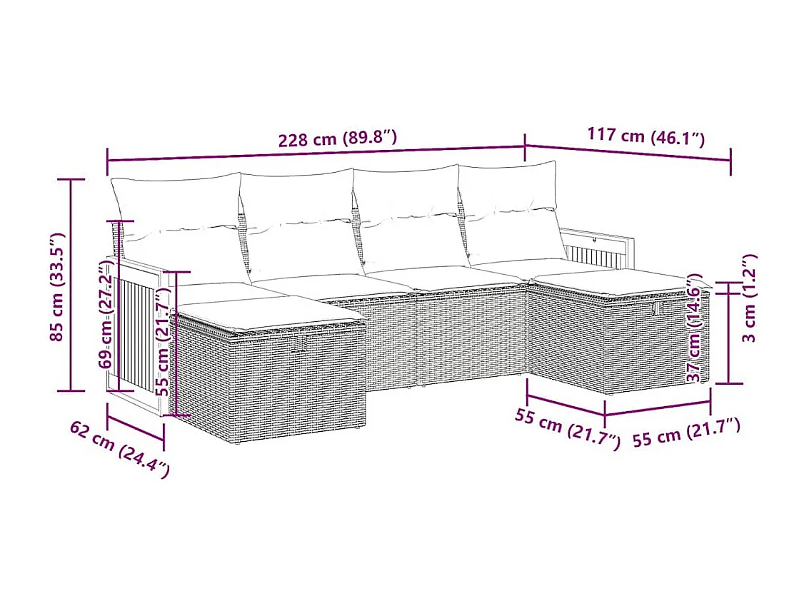 Salon de jardin avec coussins 6 pcs beige résine tressée