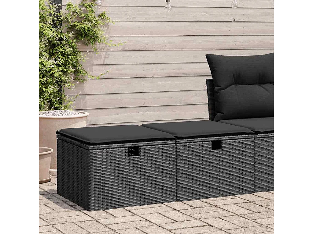 Salon de jardin avec coussins 2 pcs noir résine tressée acacia