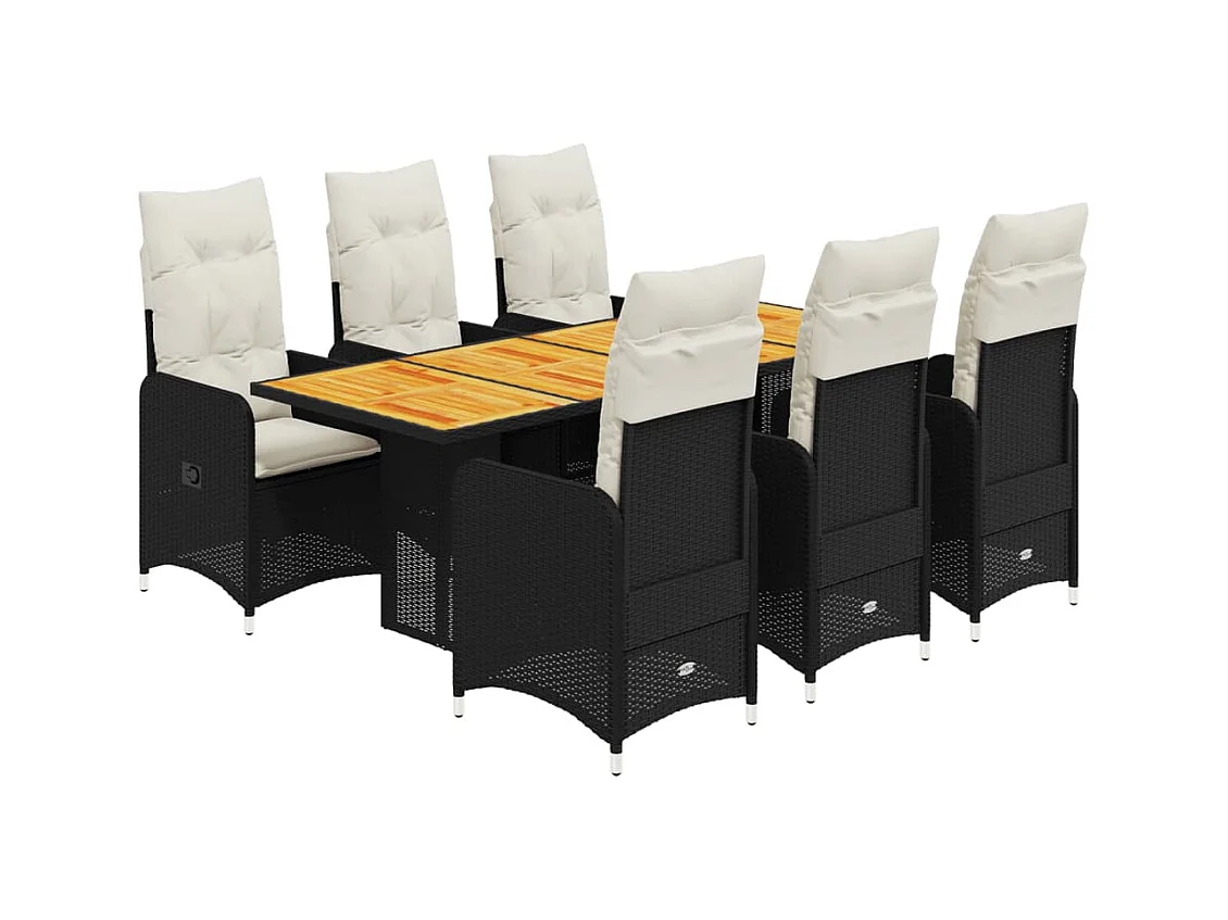 7-tlg. Garten-Bistro-Set mit Kissen Schwarz Poly Rattan