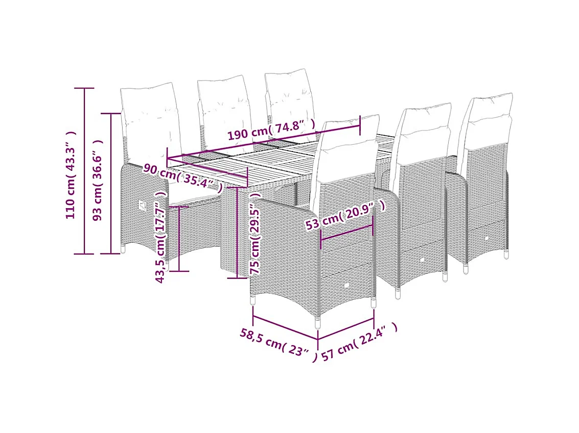 7-tlg. Garten-Bistro-Set mit Kissen Schwarz Poly Rattan