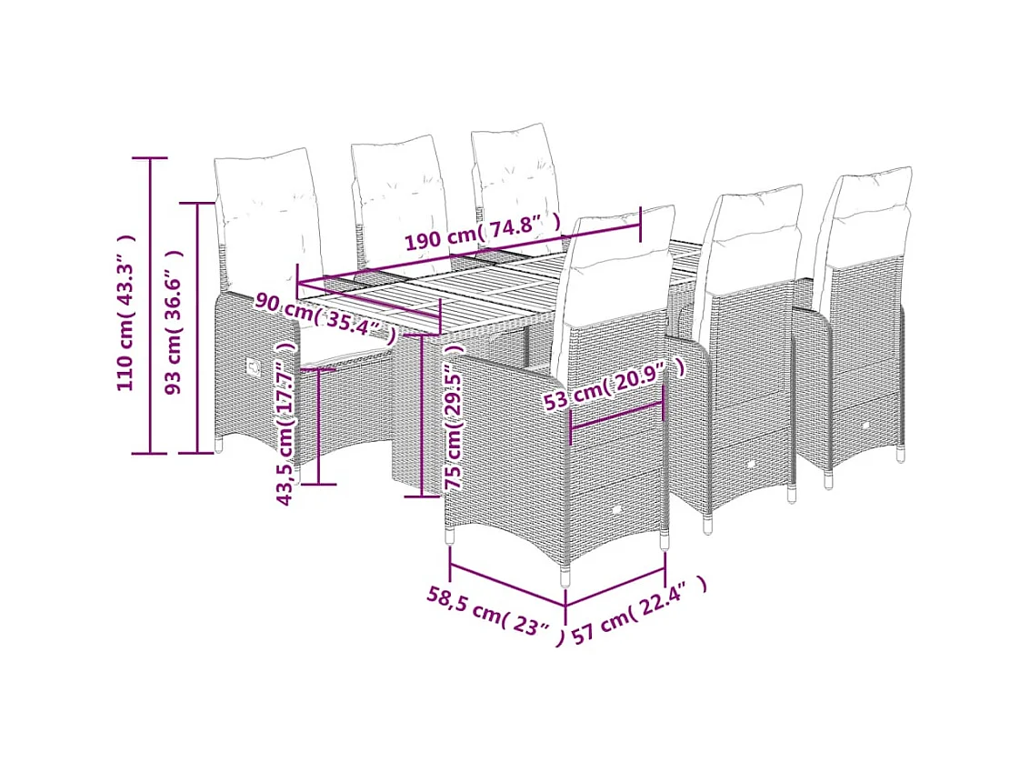 7-tlg. Garten-Bistro-Set mit Kissen Schwarz Poly Rattan