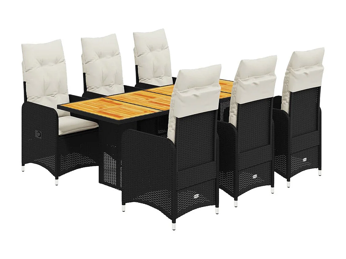 Ensemble de bistro de jardin 7 pcs coussins noir poly rotin