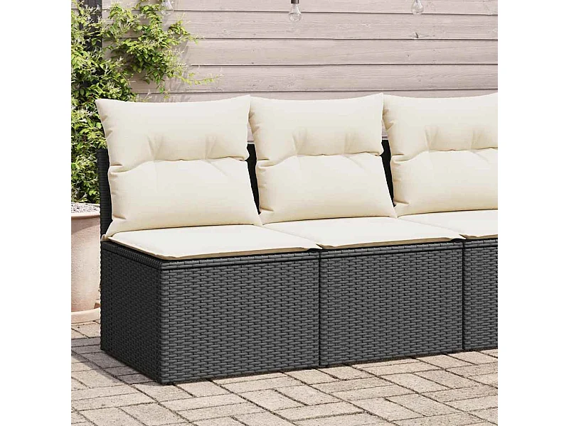 Salon de jardin avec coussins 2 pcs noir résine tressée acacia