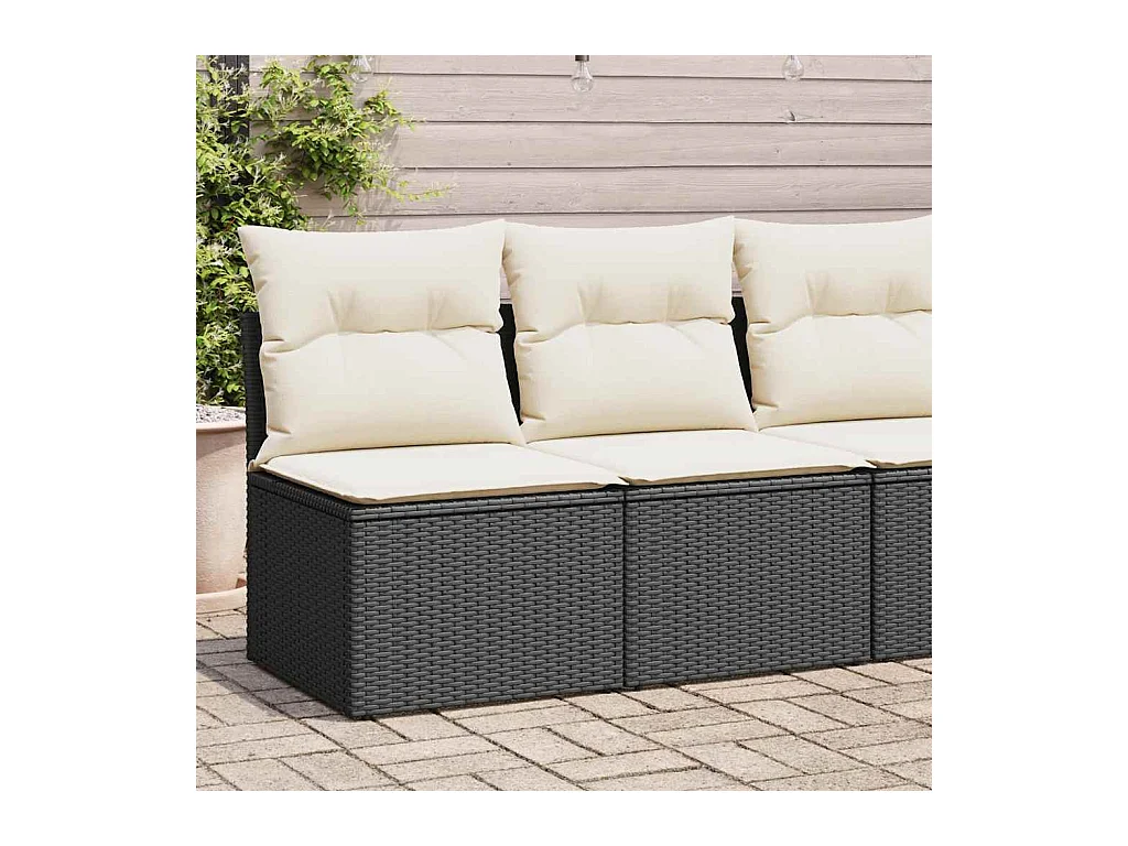 Salon de jardin avec coussins 2 pcs noir résine tressée acacia