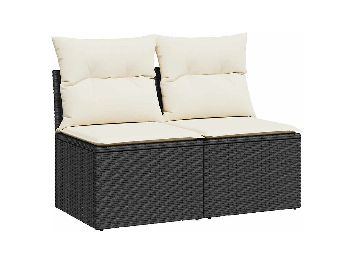 Salon de jardin avec coussins 2 pcs noir résine tressée acacia