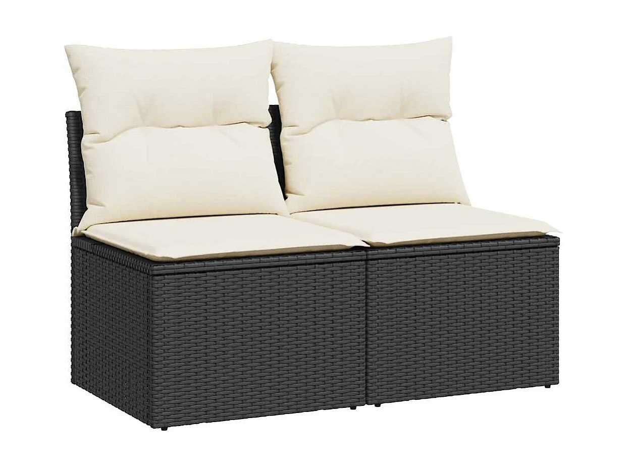 Salon de jardin avec coussins 2 pcs noir résine tressée acacia