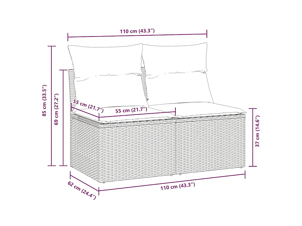Set Divani da Giardino con Cuscini 2 pz Nero Polyrattan Acacia