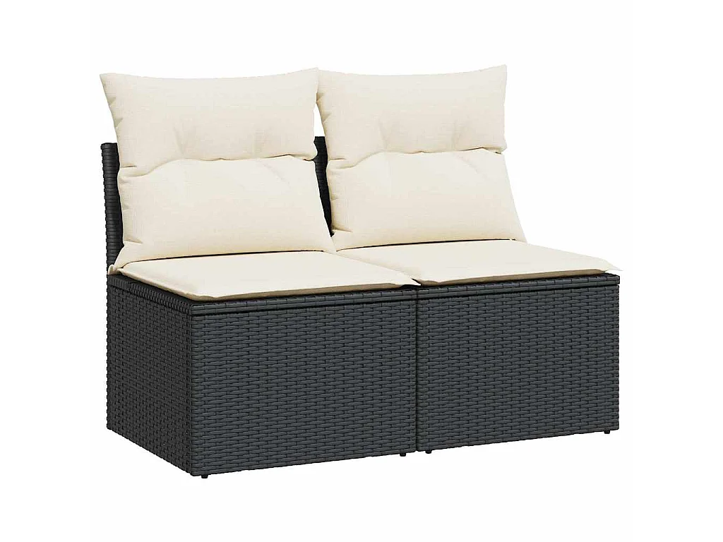 Set Divani da Giardino con Cuscini 2 pz Nero Polyrattan Acacia