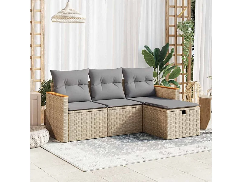 Salon de jardin avec coussins 4 pcs beige résine tressée
