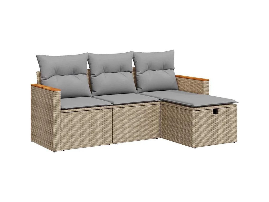 Salon de jardin avec coussins 4 pcs beige résine tressée