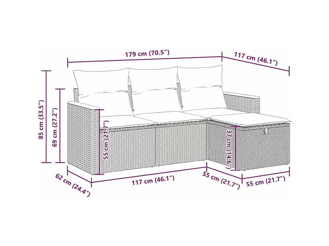 Salon de jardin avec coussins 4 pcs beige résine tressée