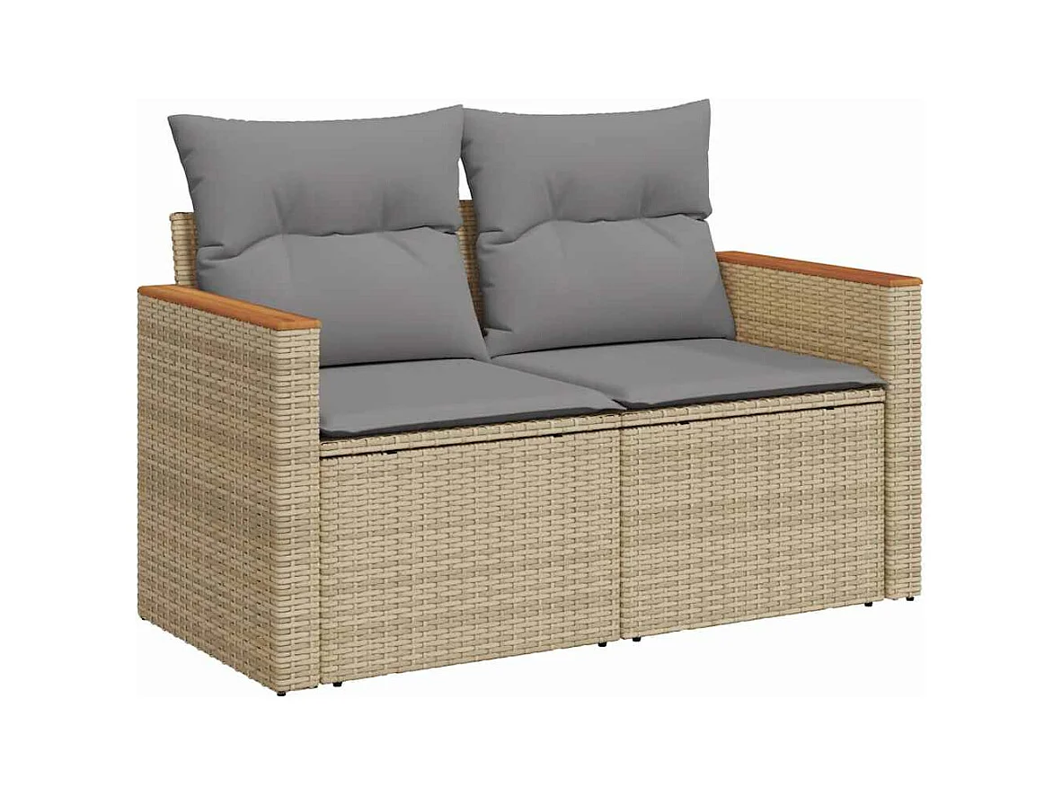 Salon de jardin avec coussins 4 pcs beige résine tressée