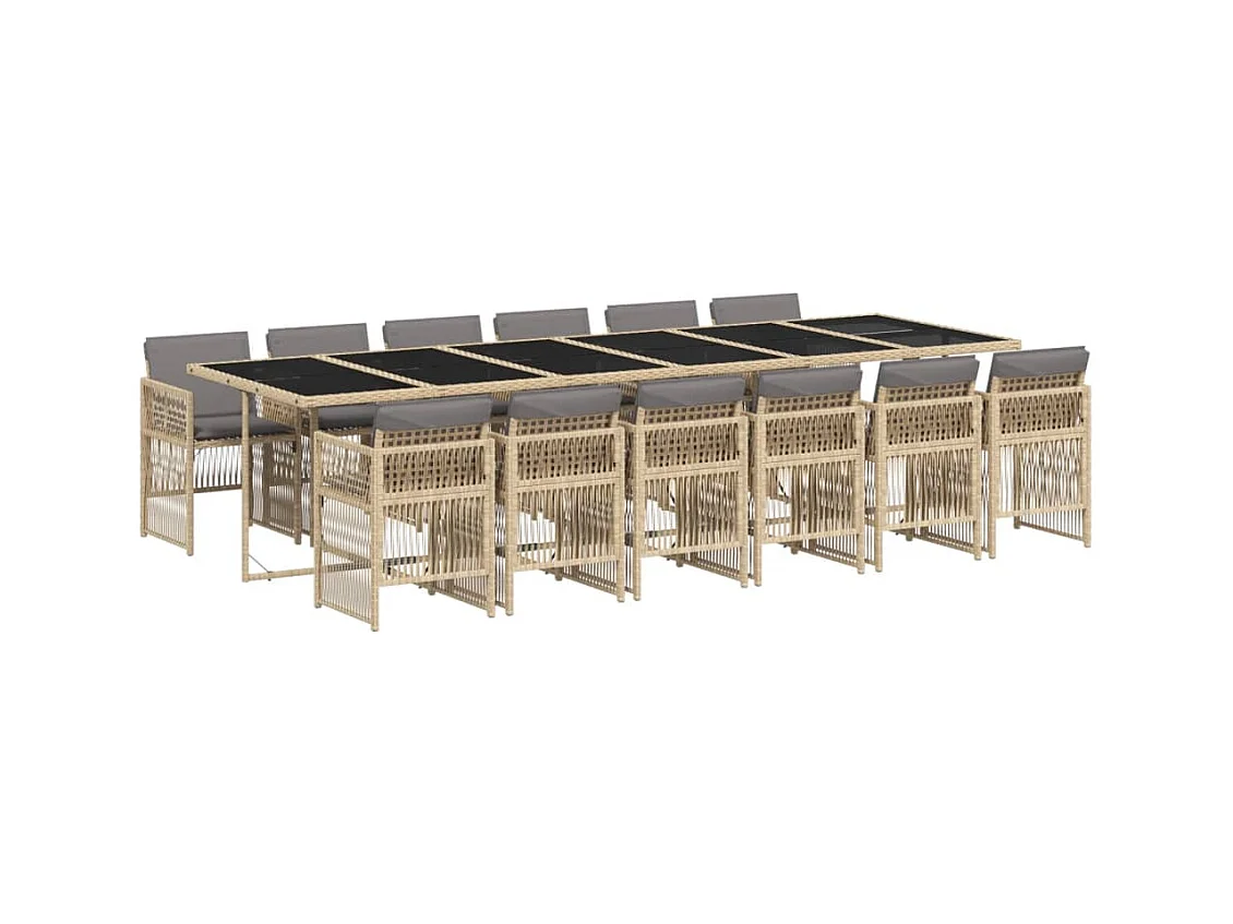 Ensemble à manger de jardin coussins 13 pcs mélange beige rotin