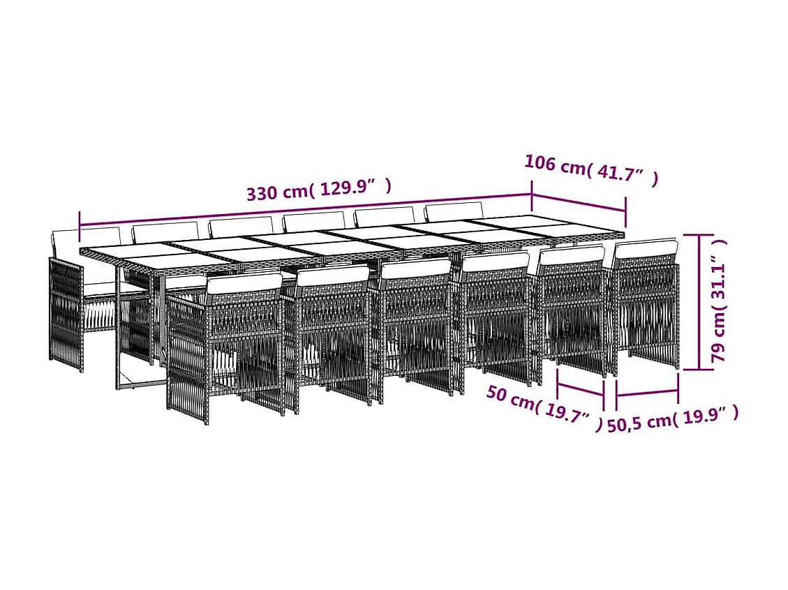 Ensemble à manger de jardin coussins 13 pcs mélange beige rotin