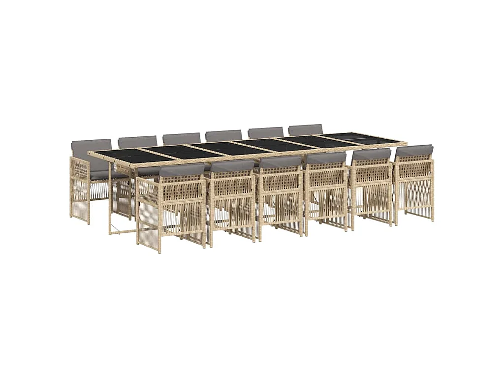 Set Pranzo da Giardino 13 pz con Cuscini Beige Misto Polyrattan