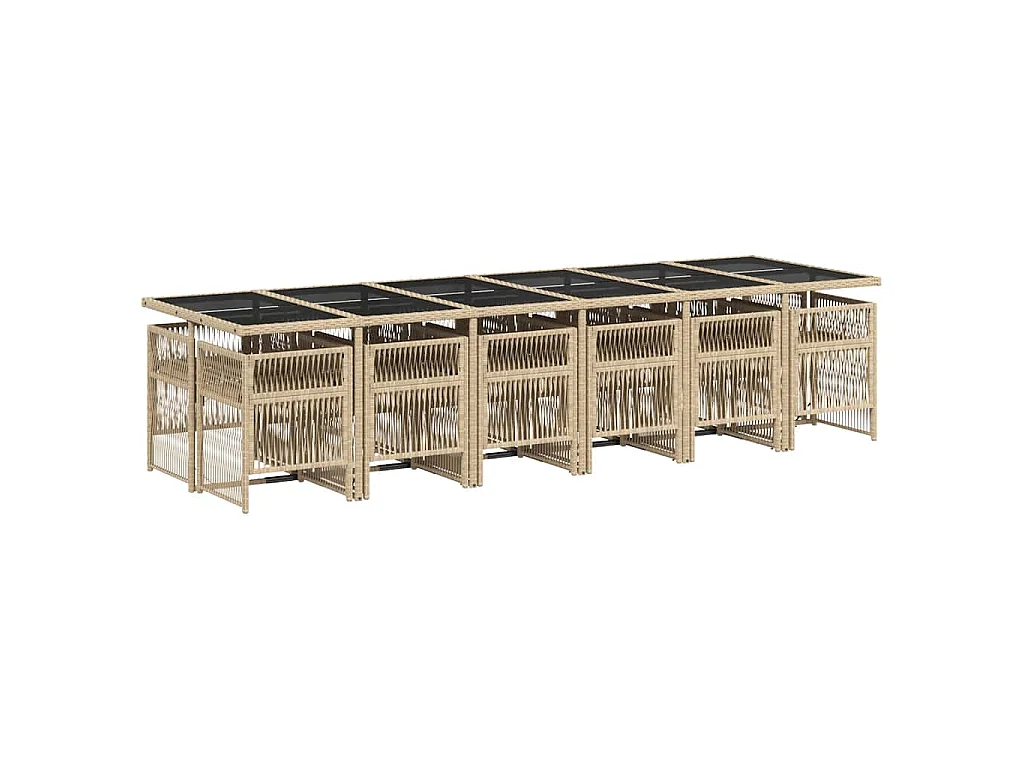 Set Pranzo da Giardino 13 pz con Cuscini Beige Misto Polyrattan