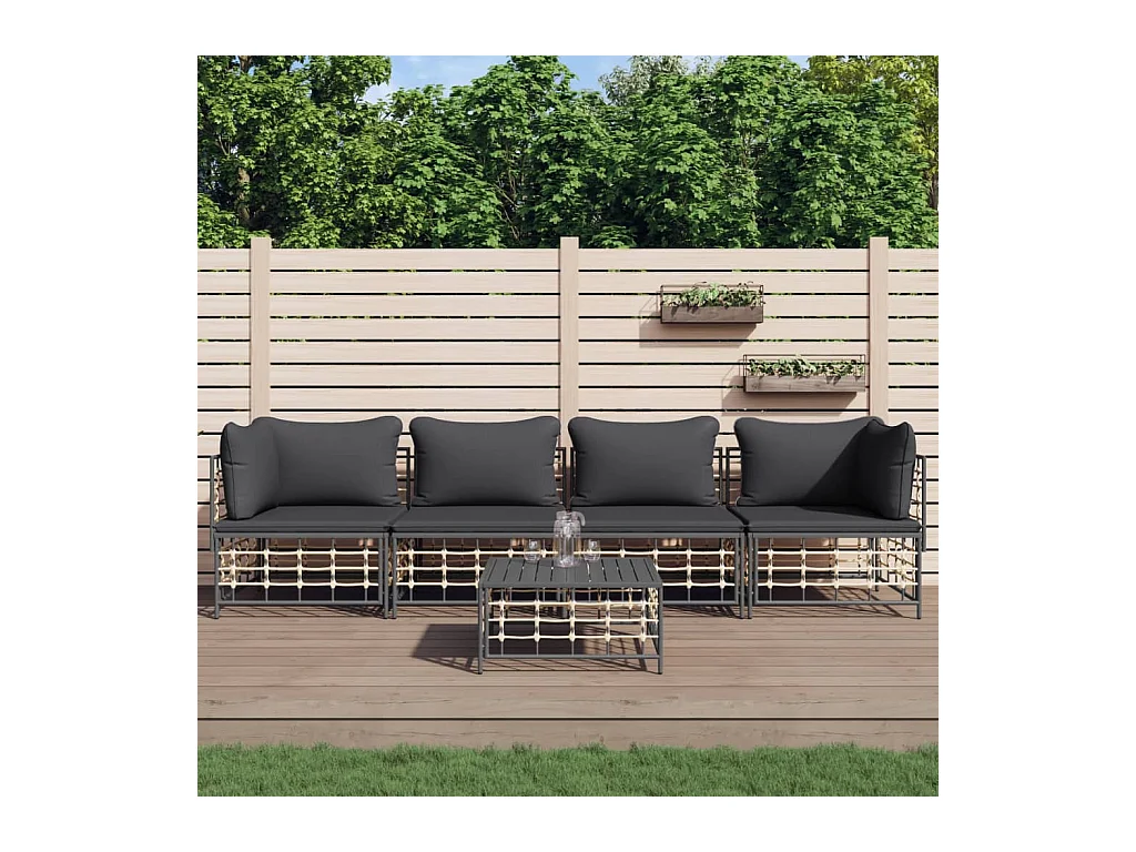 Salon de jardin 5 pcs avec coussins anthracite résine tressée