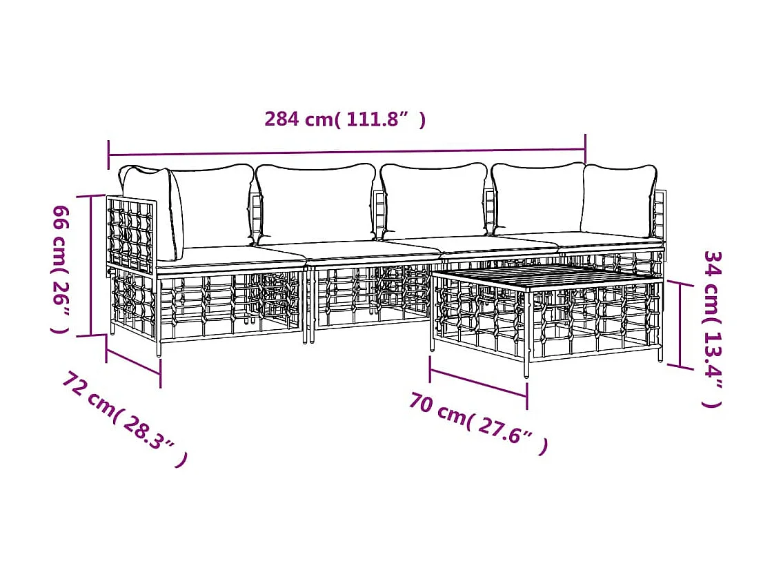 Salon de jardin 5 pcs avec coussins anthracite résine tressée