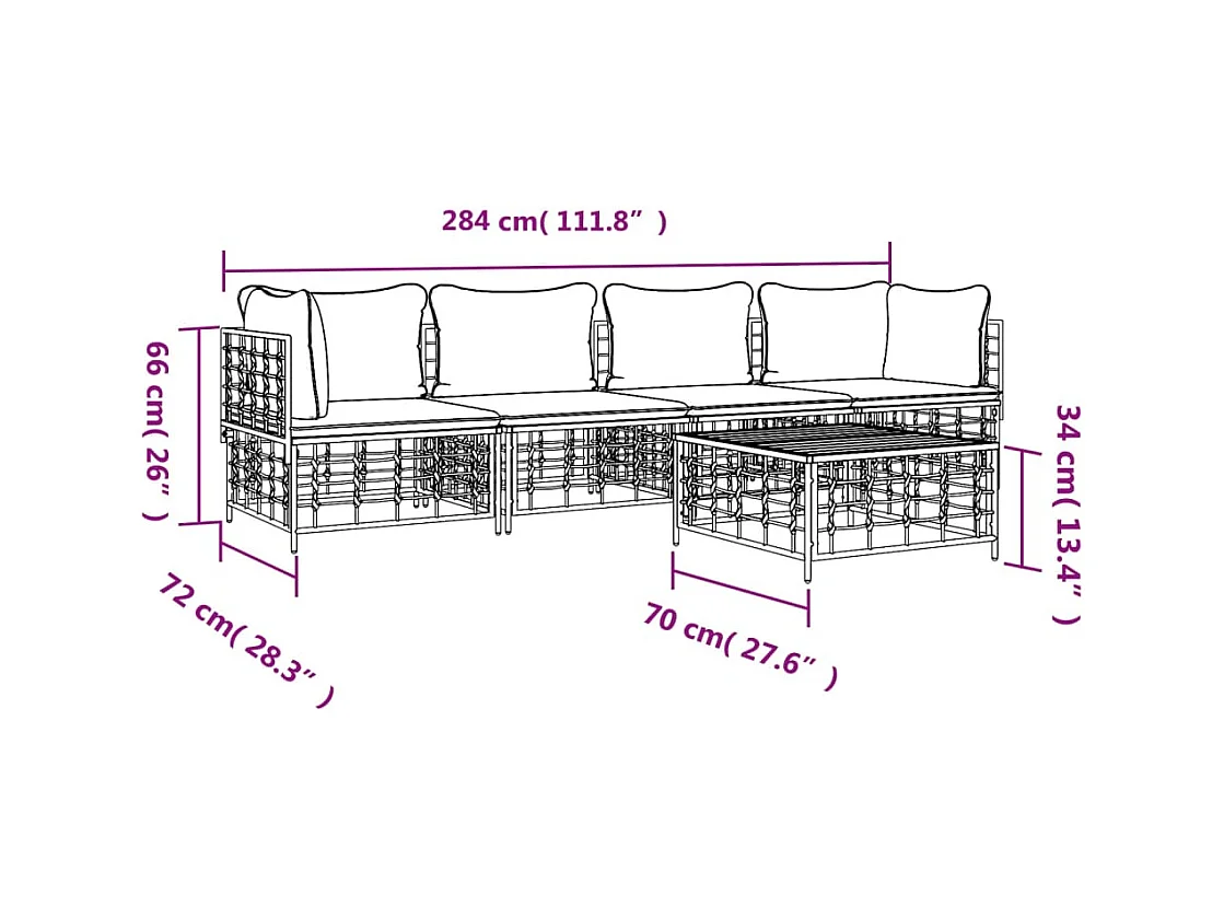 5-delige Loungeset met kussens poly rattan antracietkleurig