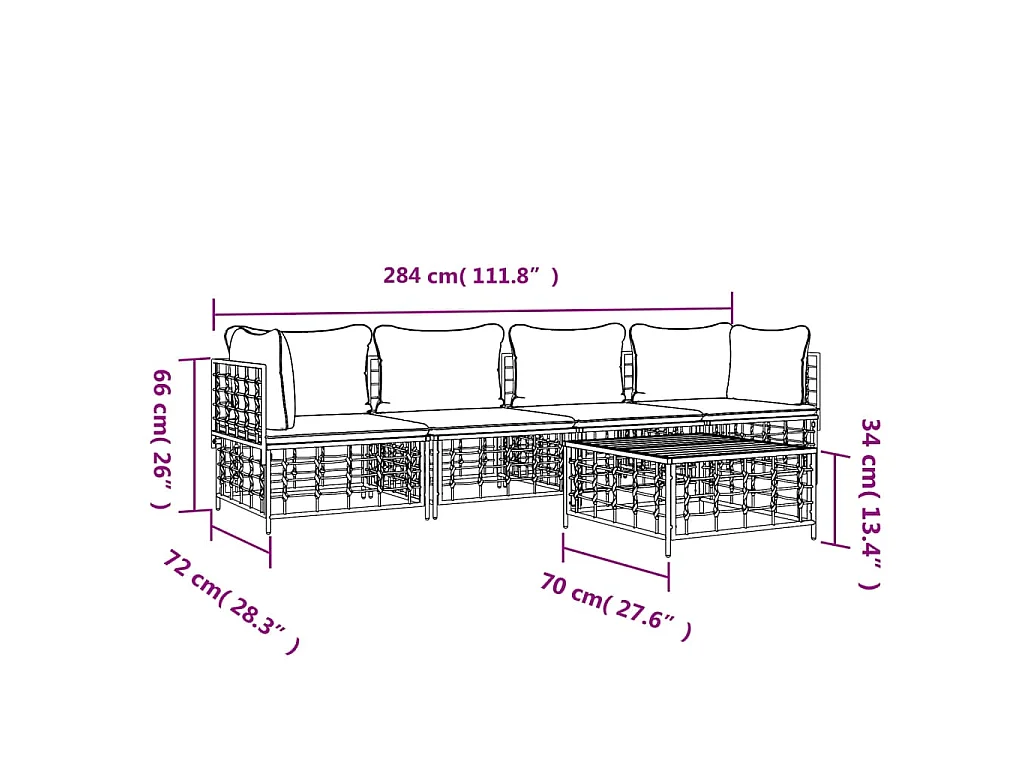 5-delige Loungeset met kussens poly rattan antracietkleurig