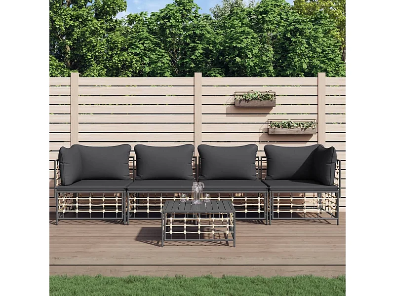 Set Divani da Giardino 5 pz con Cuscini Antracite in Polyrattan