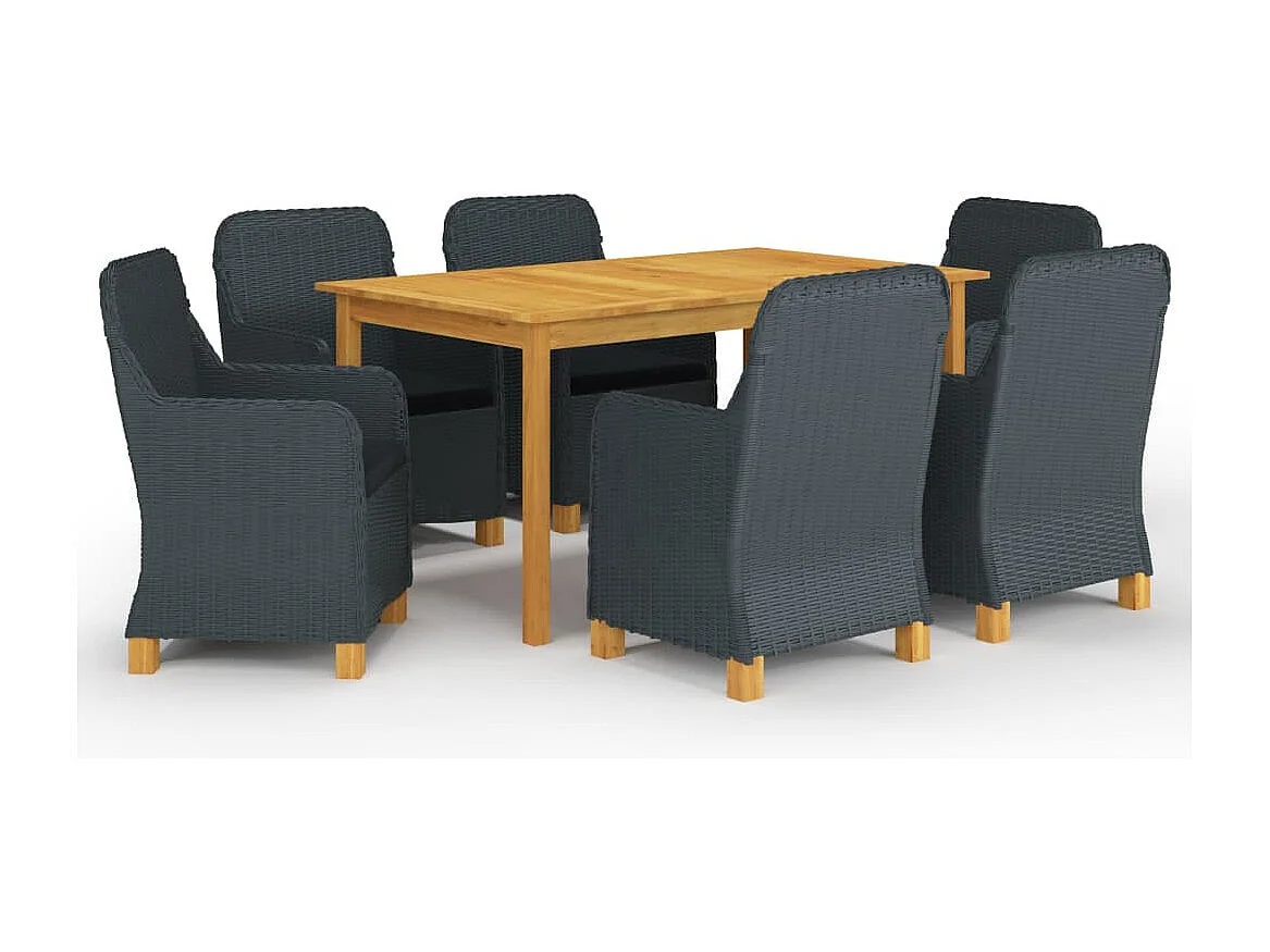 7 pcs conjunto de jantar para jardim cinzento-escuro