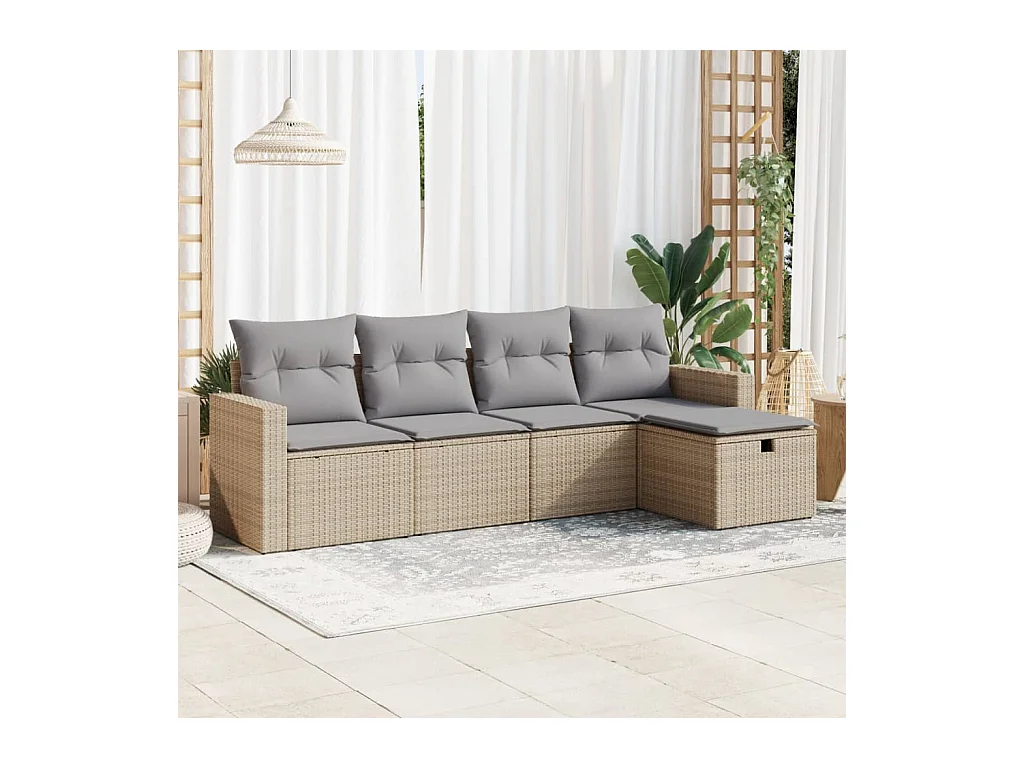 Salon de jardin avec coussins 5 pcs beige résine tressée