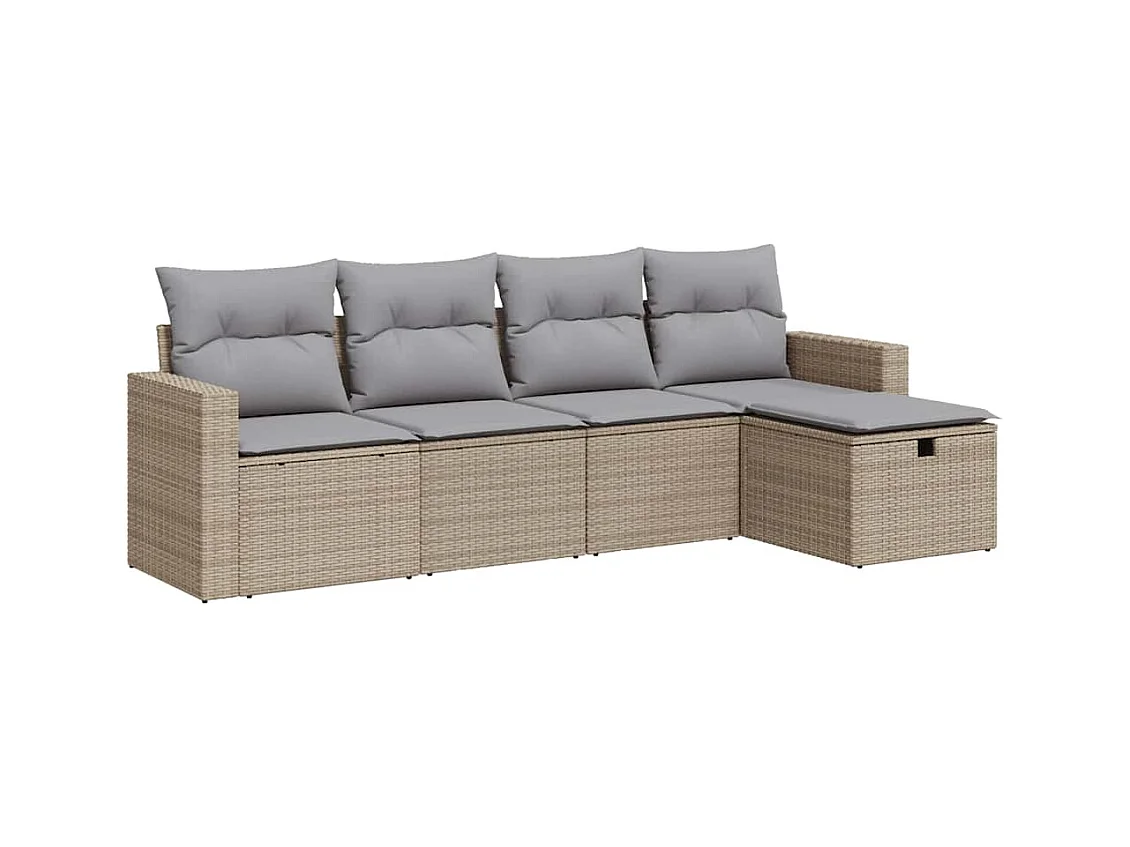 Salon de jardin avec coussins 5 pcs beige résine tressée