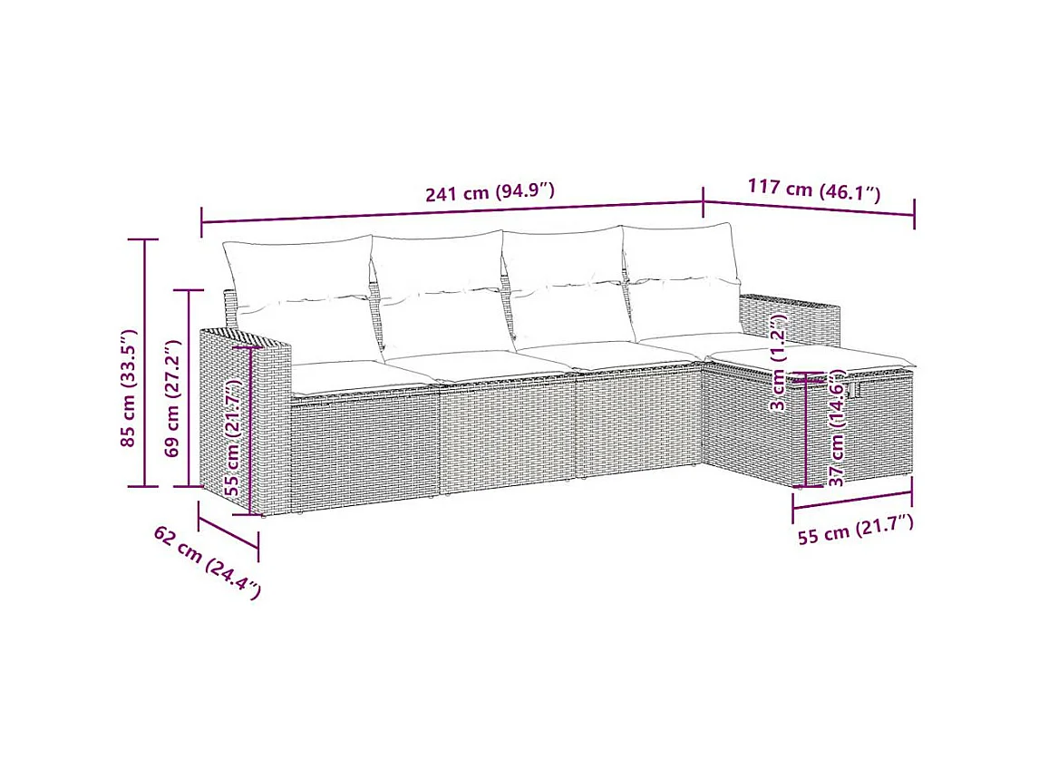 Salon de jardin avec coussins 5 pcs beige résine tressée