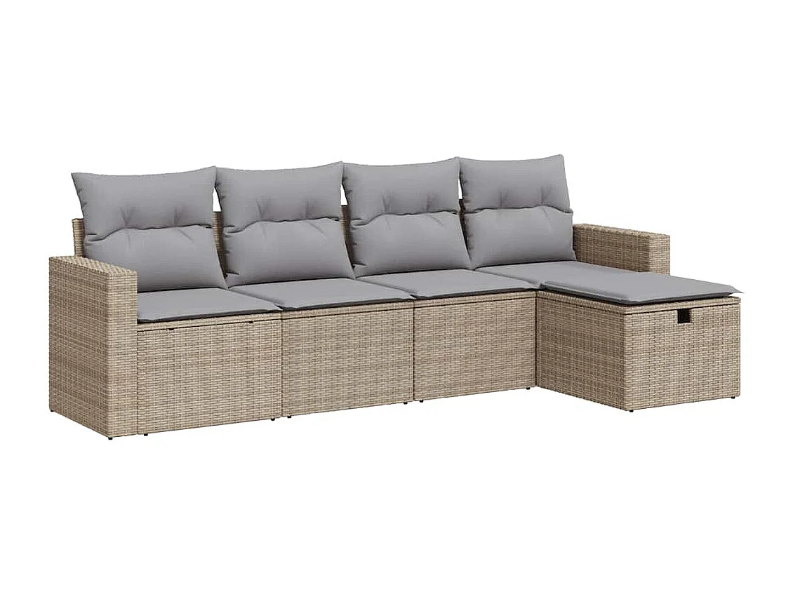 5-tlg. Garten-Sofagarnitur mit Kissen Beige Poly Rattan