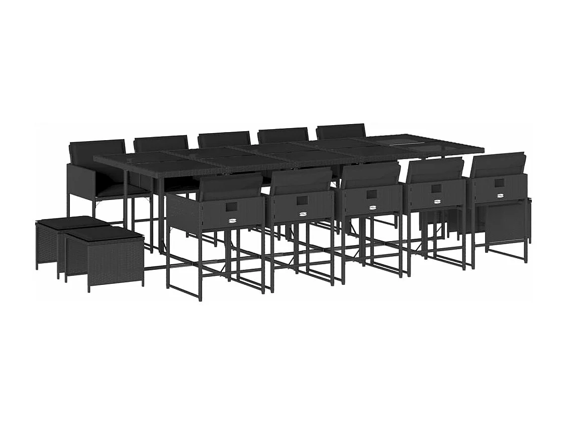 Ensemble à manger de jardin 15 pcs coussins noir résine tressée