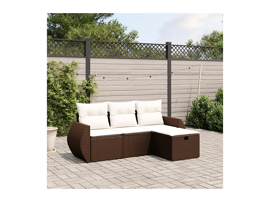Salon de jardin 4 pcs avec coussins marron résine tressée