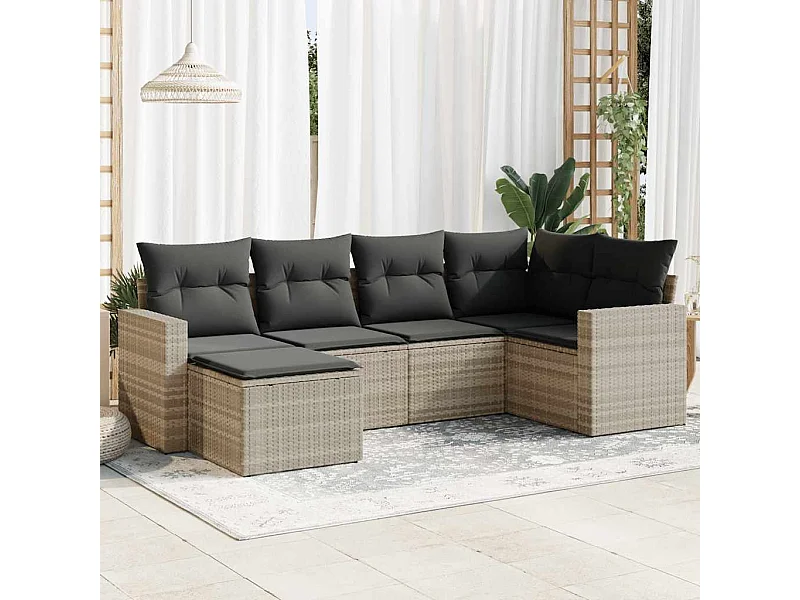 6 pcs conj. sofás jardim com almofadões vime PE cinzento-claro