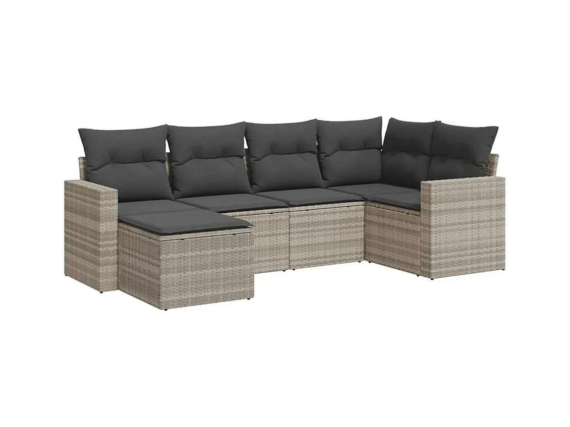 Salon de jardin 6 pcs avec coussins gris clair résine tressée
