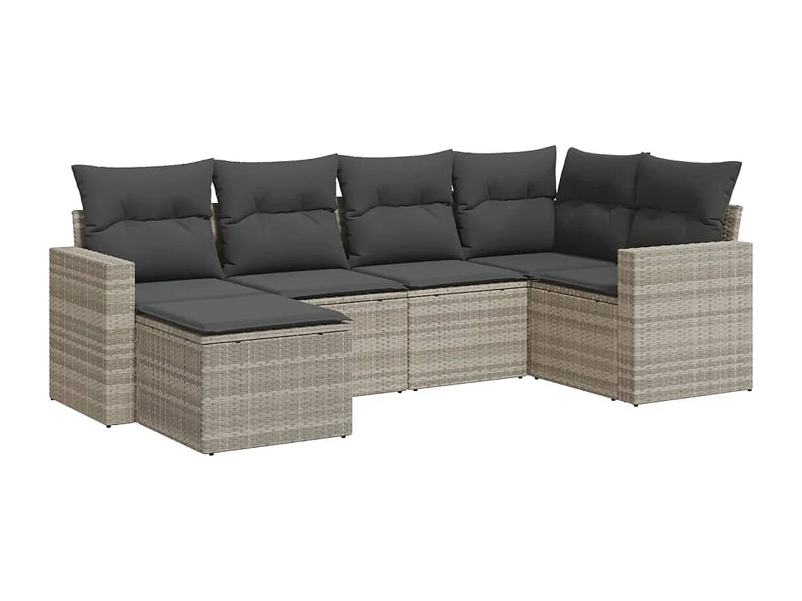 Set Divano da Giardino 6pz con Cuscini Grigio Chiaro Polyrattan