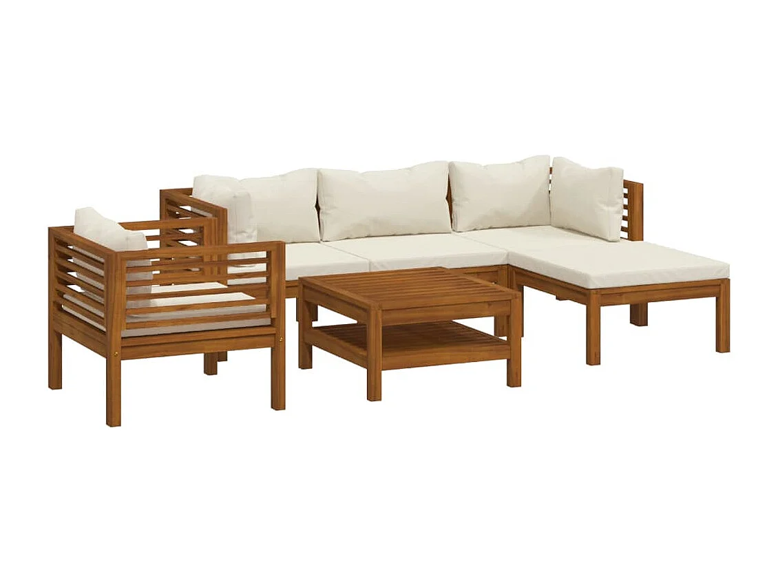 Salon de jardin 6 pcs avec coussin crème Bois d'acacia solide