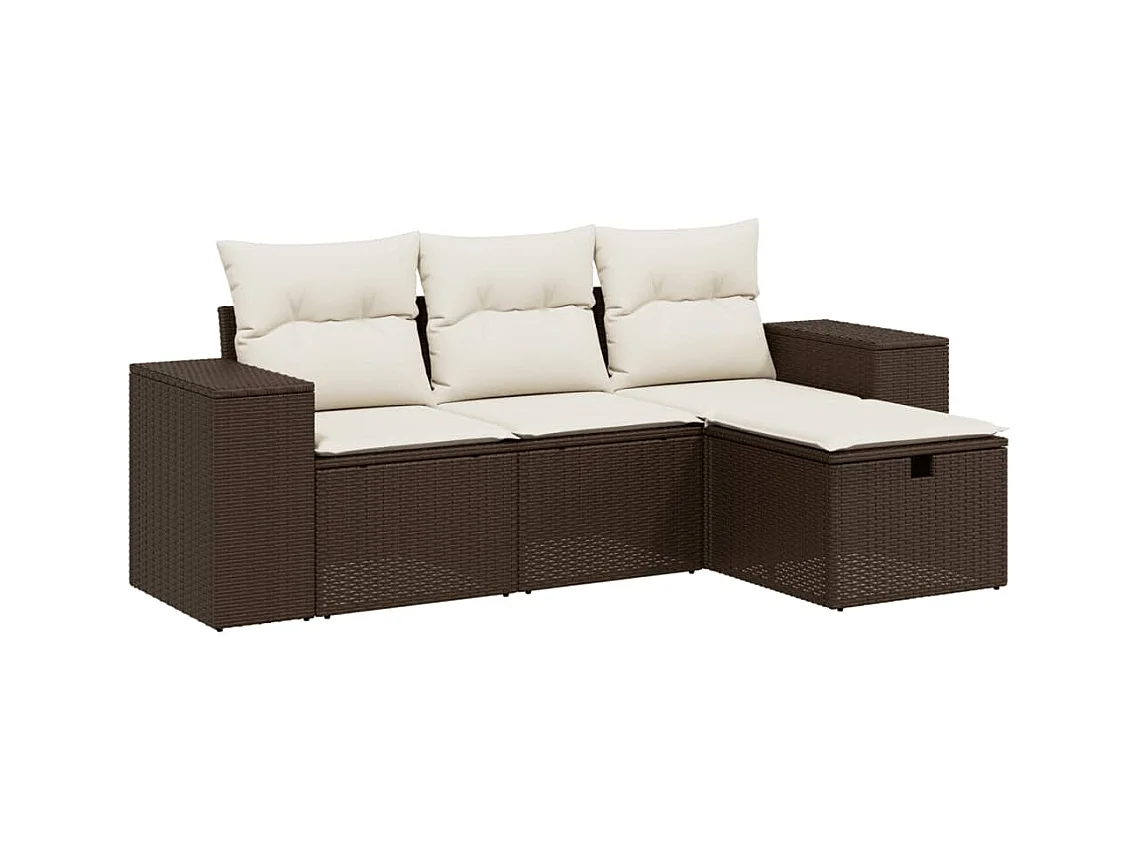 Salon de jardin 4 pcs avec coussins marron résine tressée