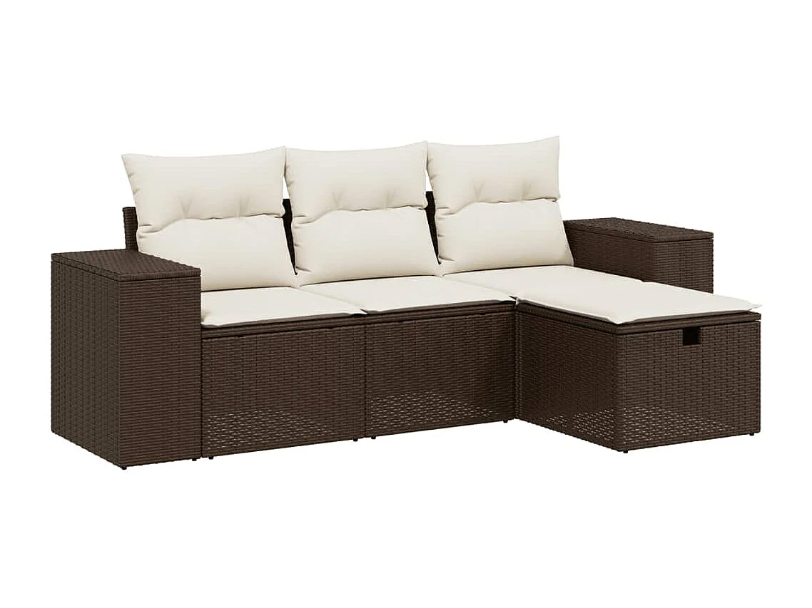 Salon de jardin 4 pcs avec coussins marron résine tressée