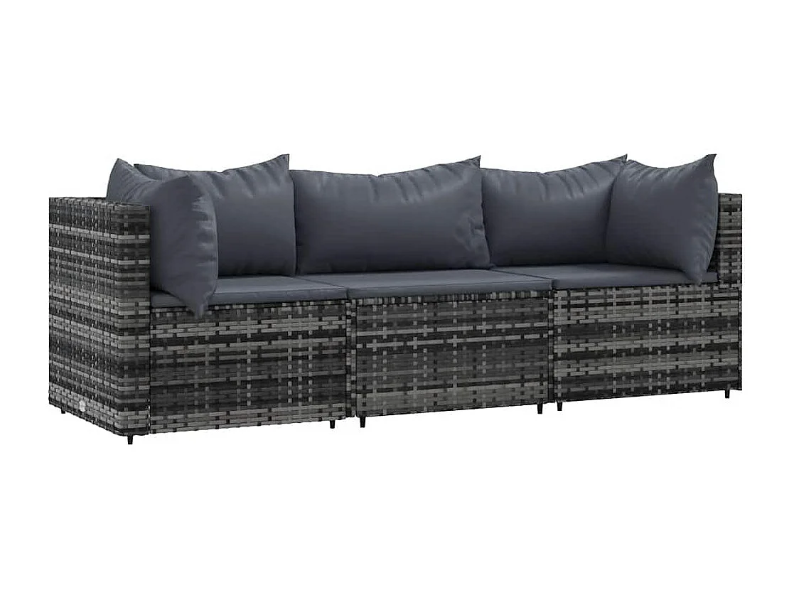3-tlg. Garten-Lounge-Set mit Kissen Grau Poly Rattan