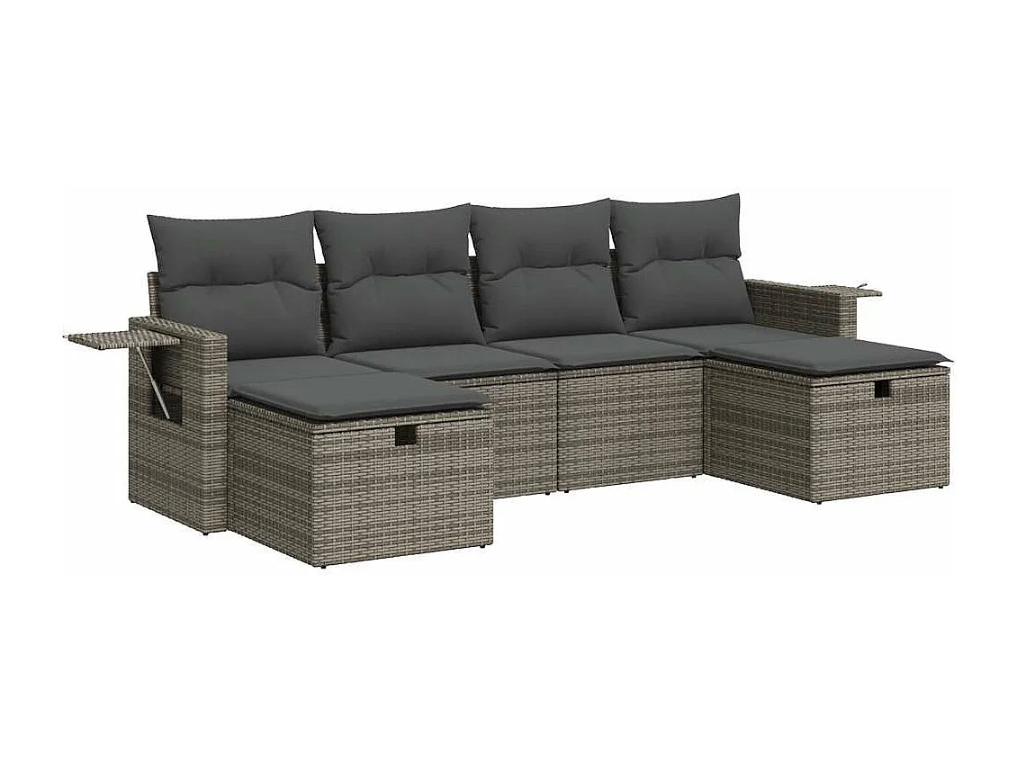 6 pcs conjunto sofás de jardim com almofadões vime cinzento