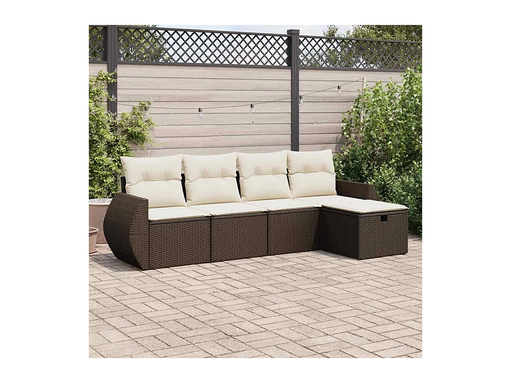 5-delige Loungeset met kussens poly rattan bruin