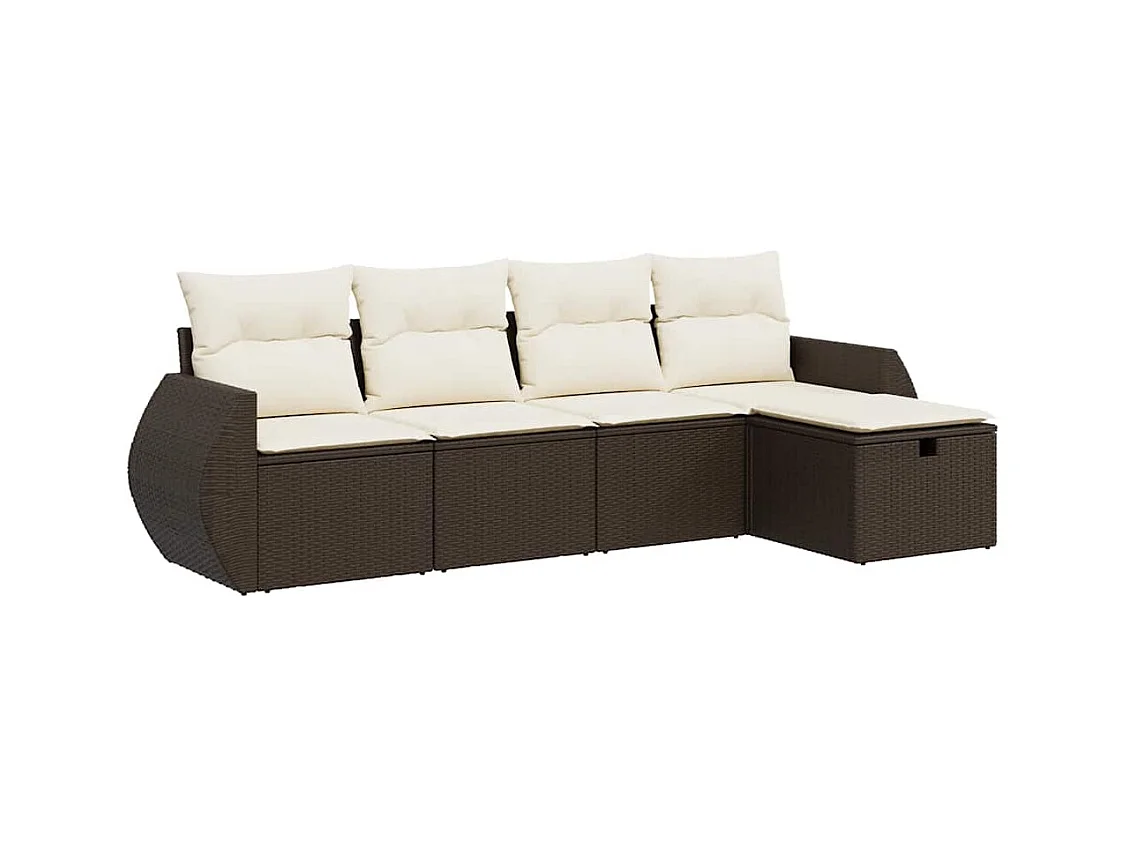 5-delige Loungeset met kussens poly rattan bruin