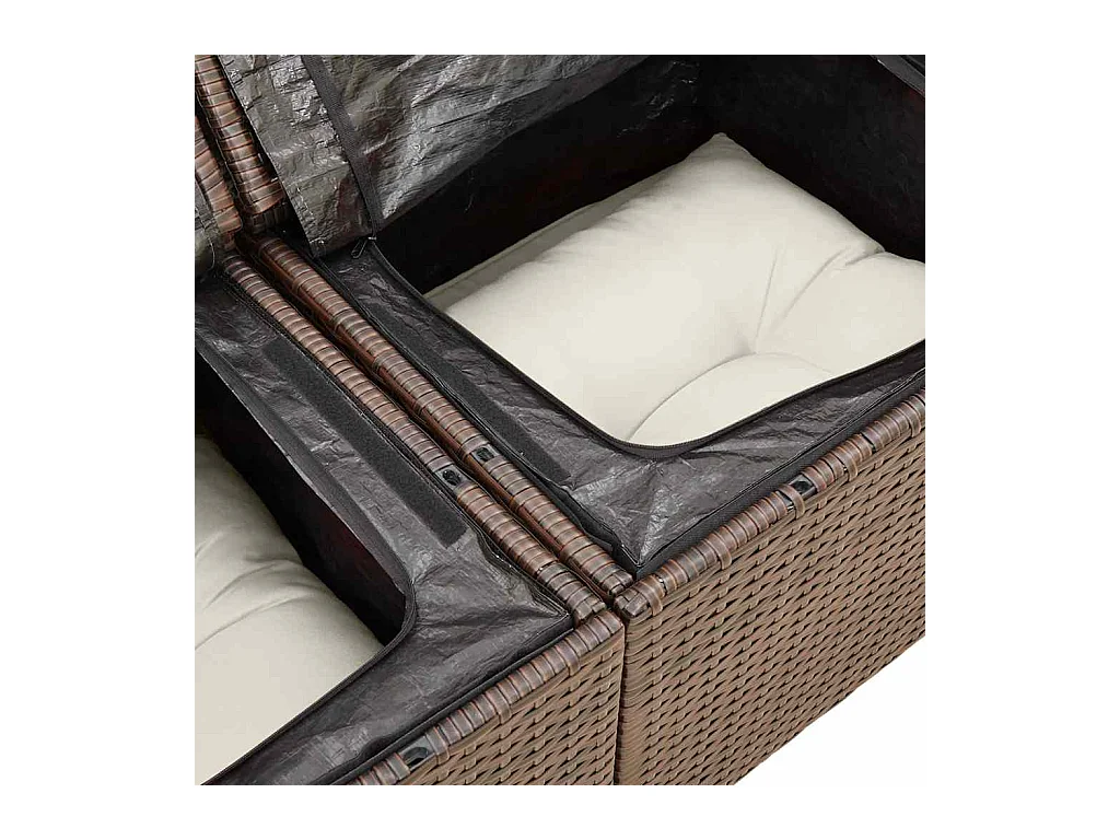 5-delige Loungeset met kussens poly rattan bruin