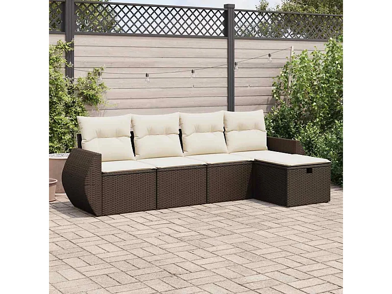 5-delige Loungeset met kussens poly rattan bruin